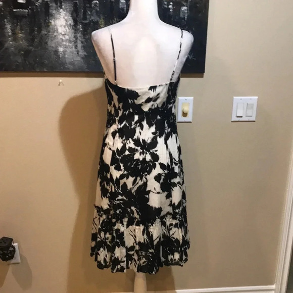 LOFT Black and White Floral Cotton Dress with Adjustable Straps & Ruffle Hem-8 - Picture 2 of 11